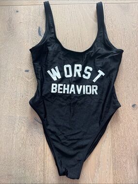 Black "Worst Behavior" Scoop Back One-Piece Swimsuit